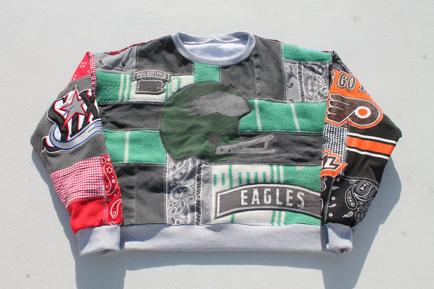 Philly Eagles x Phillies x Sixers x Flyers Full Patchwork Crew Neck Retro Colors