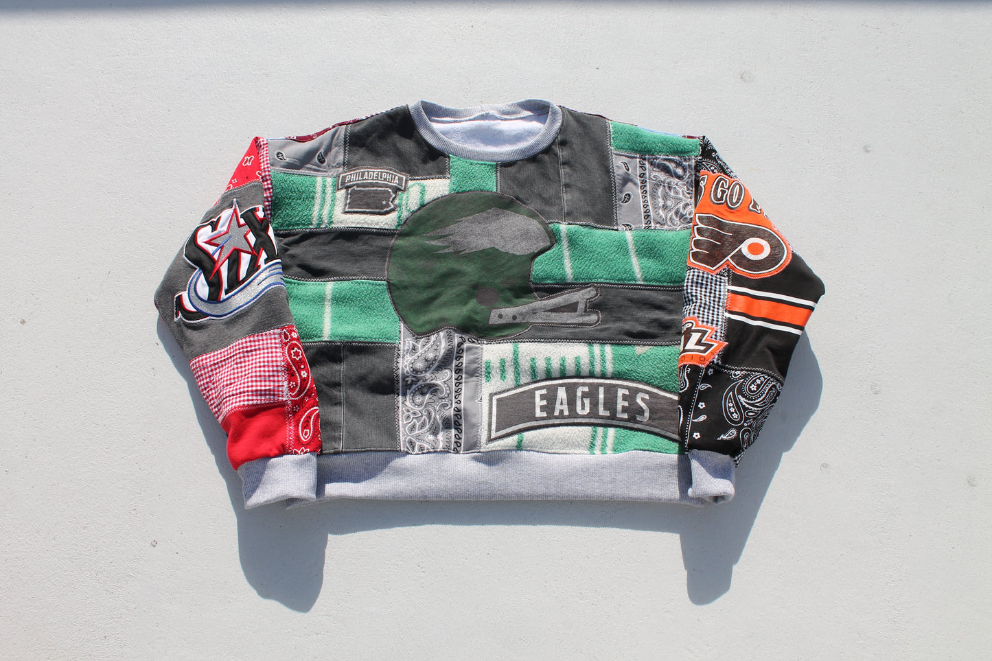 Philly Eagles x Phillies x Sixers x Flyers Full Patchwork Crew Neck Retro Colors