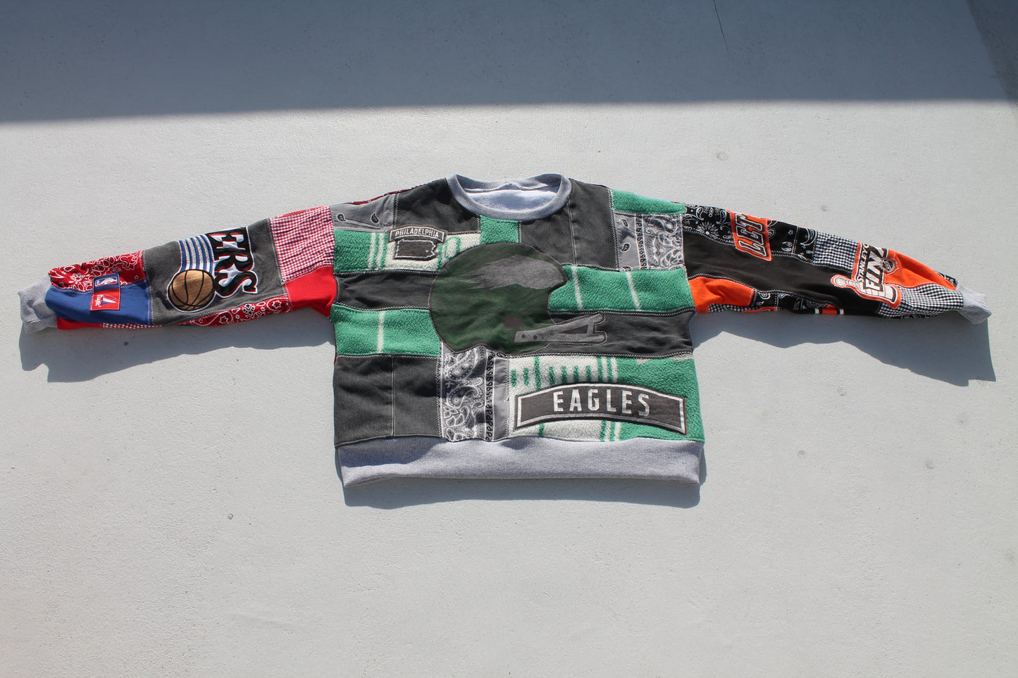 Philly Eagles x Phillies x Sixers x Flyers Full Patchwork Crew Neck Retro Colors