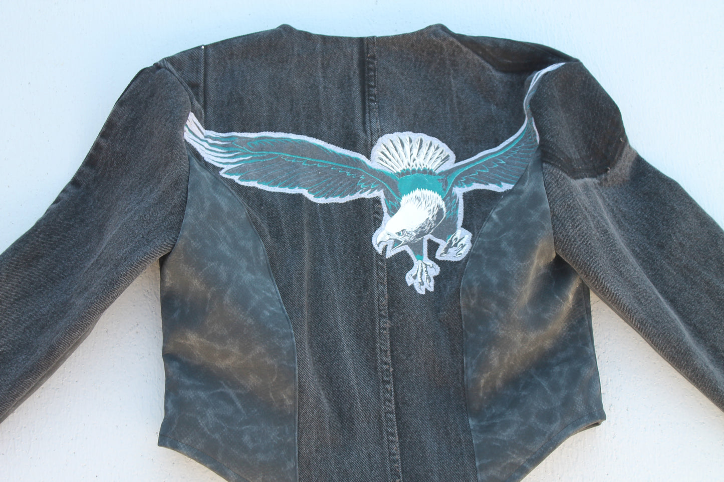 Eagles Denim & Faux Snakeskin Biker Jacket