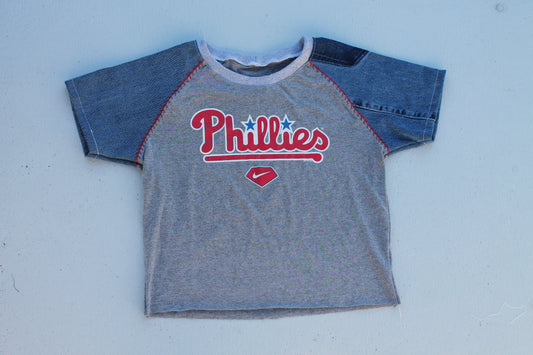 Phillies Denim Sleeve Raglan Baby Tee