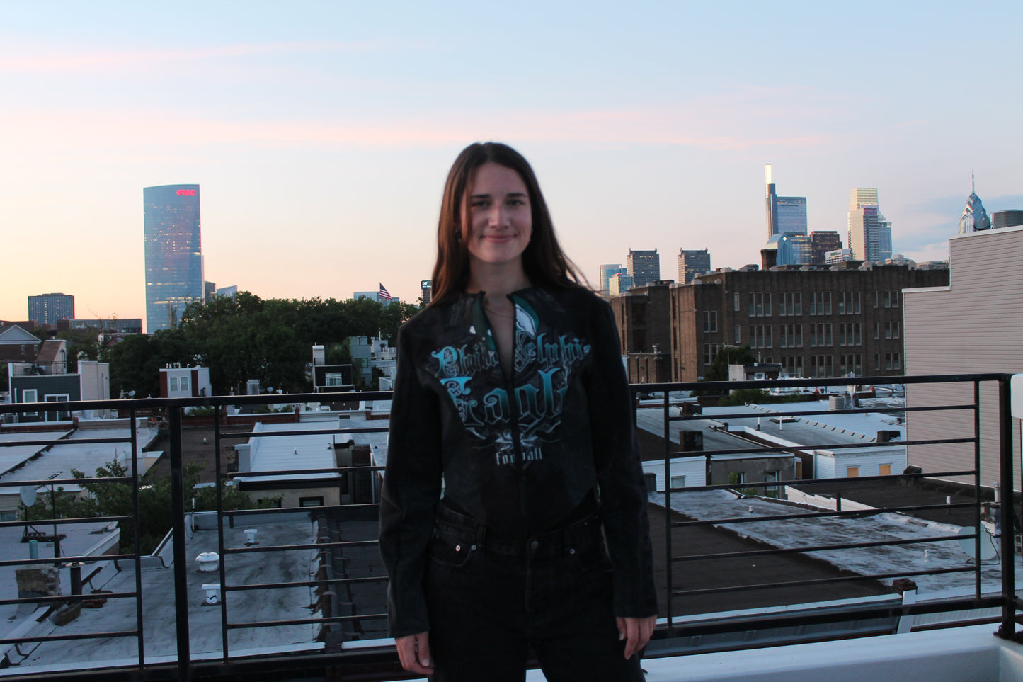 Eagles Denim & Faux Snakeskin Biker Jacket