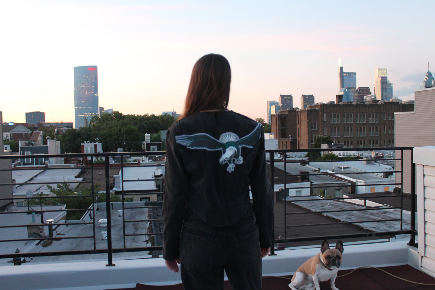 Eagles Denim & Faux Snakeskin Biker Jacket