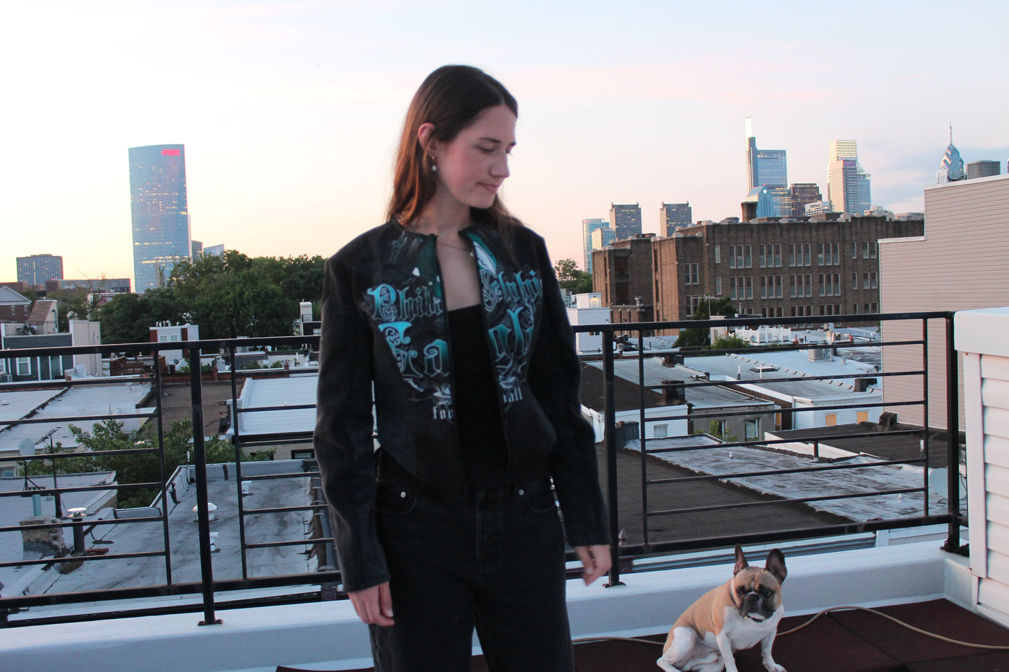 Eagles Denim & Faux Snakeskin Biker Jacket