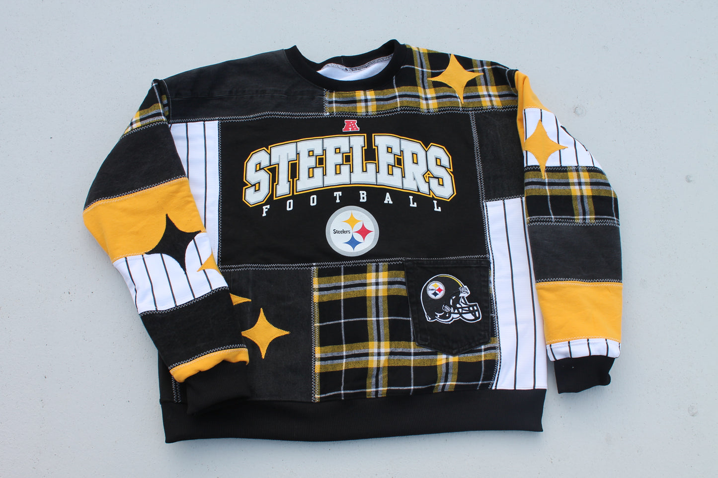 Steelers Pinstripe x Flannel Full Patchwork Crew Neck