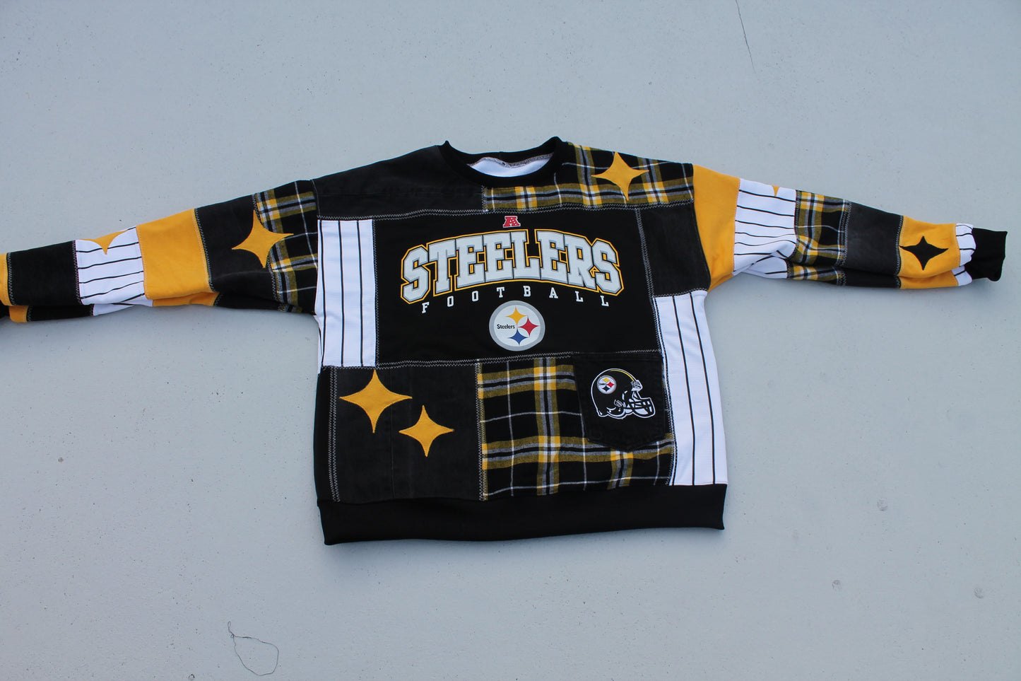 Steelers Pinstripe x Flannel Full Patchwork Crew Neck