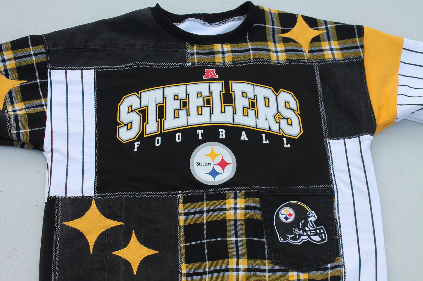 Steelers Pinstripe x Flannel Full Patchwork Crew Neck