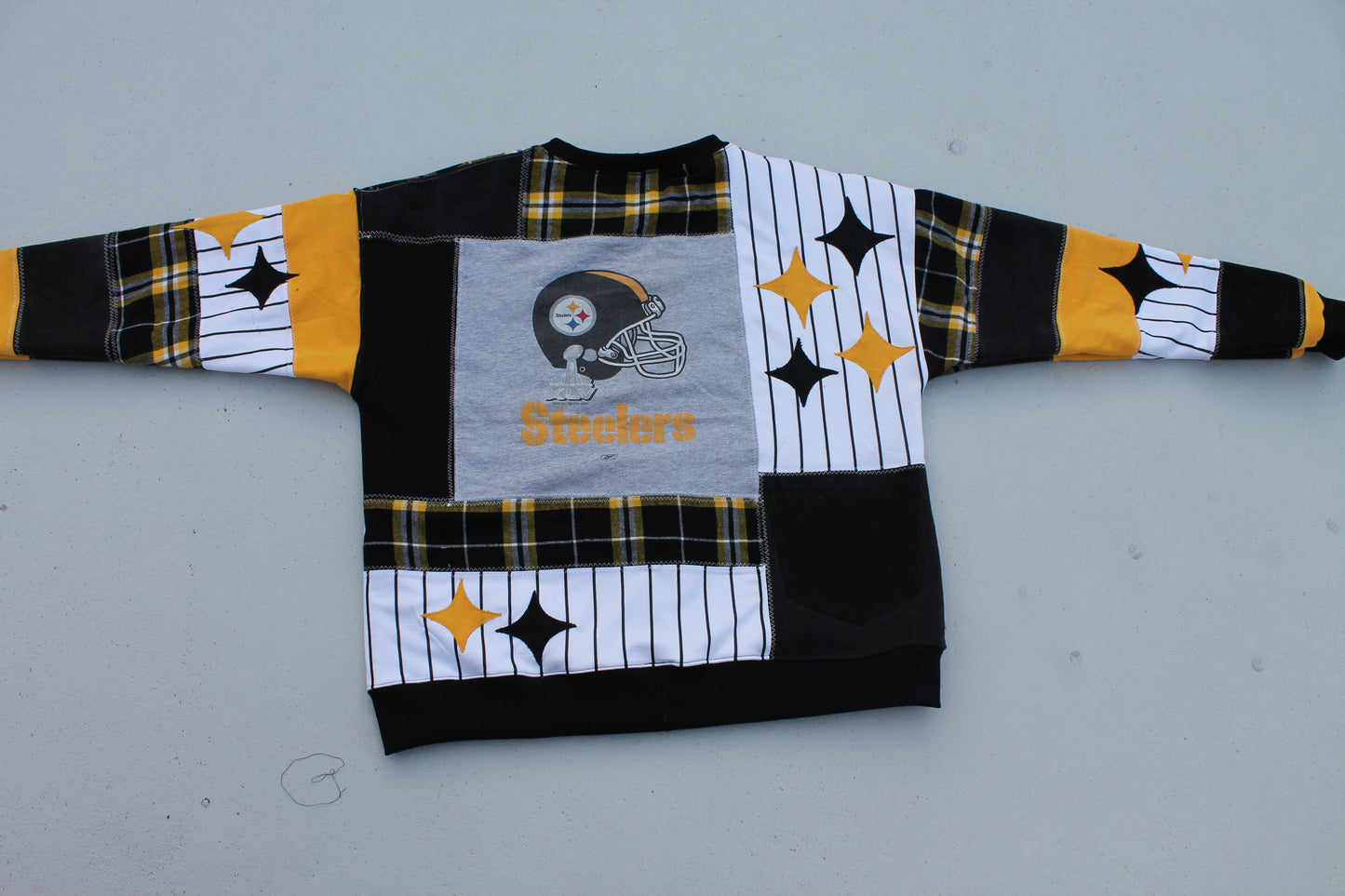 Steelers Pinstripe x Flannel Full Patchwork Crew Neck
