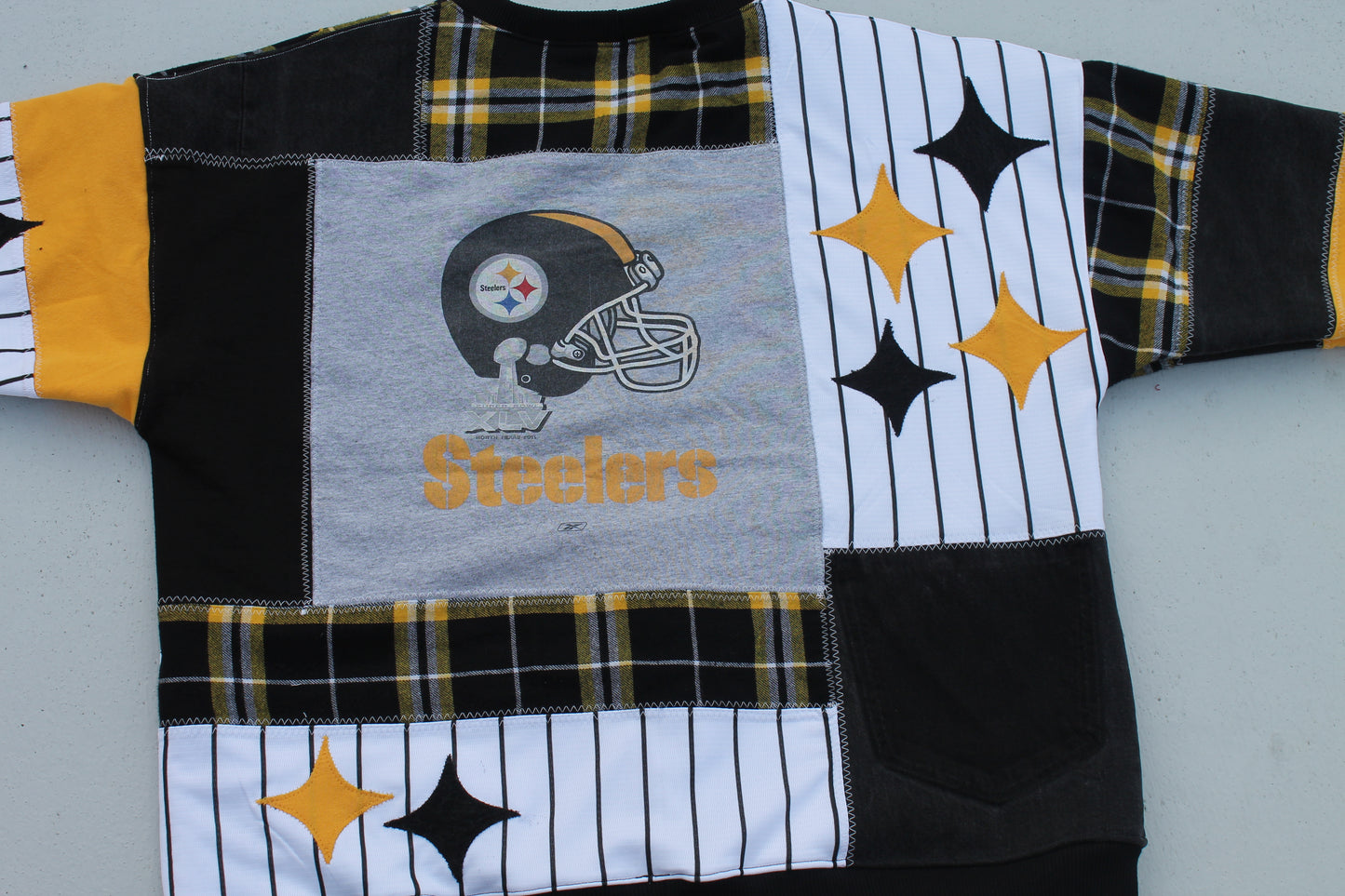 Steelers Pinstripe x Flannel Full Patchwork Crew Neck