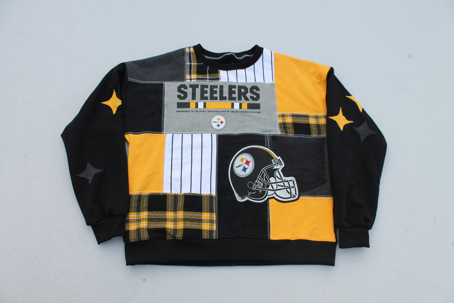 Steelers Helmet Patchwork Sleeve Crew Neck
