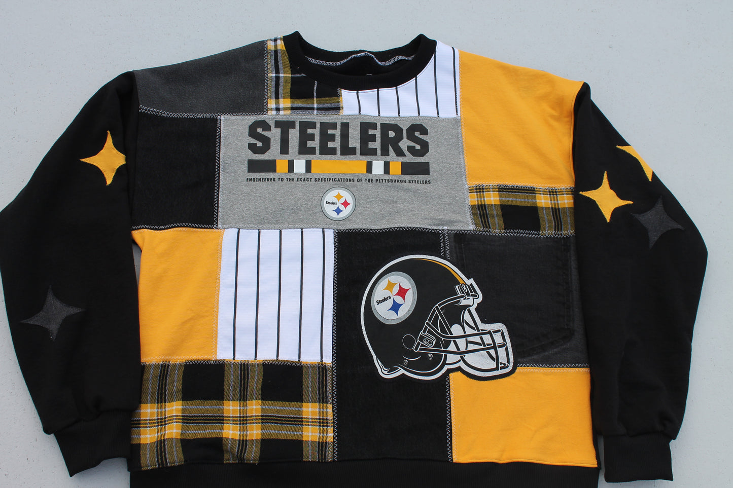 Steelers Helmet Patchwork Sleeve Crew Neck