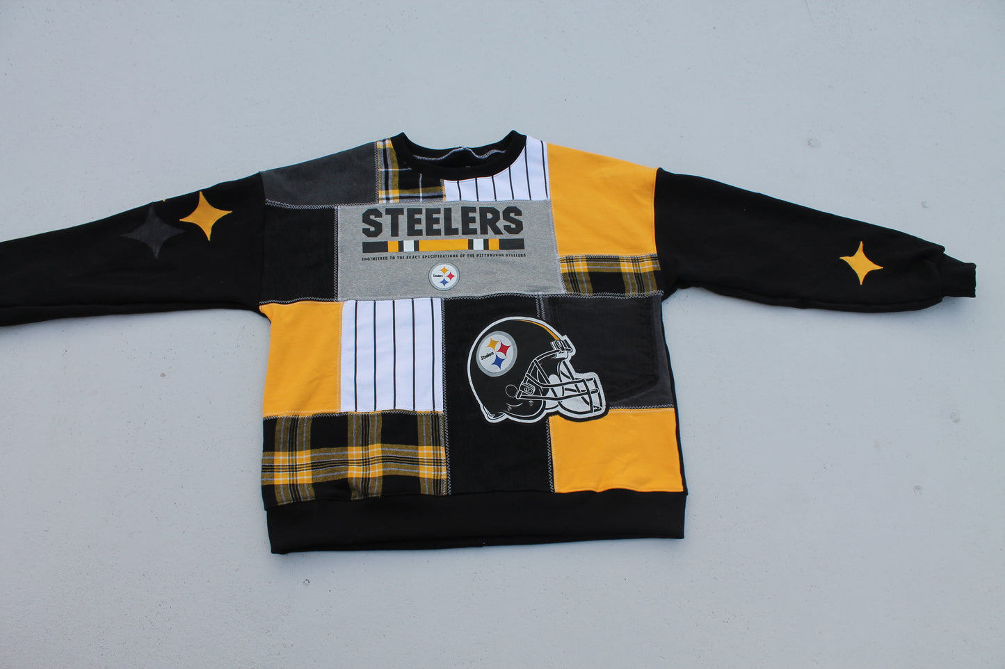 Steelers Helmet Patchwork Sleeve Crew Neck