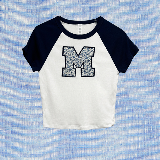 UMich Floral M Raglan Baby Tee