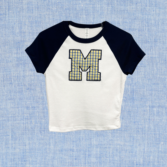 UMich Plaid Patchwork Raglan Baby Tee