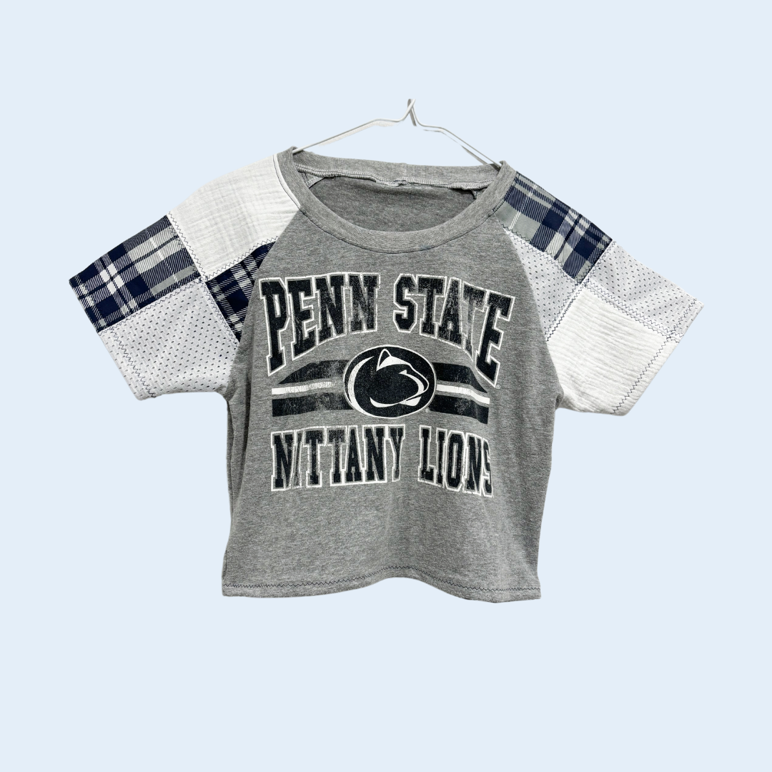 Penn State Plaid & Jersey Patchwork Raglan Baby Tee