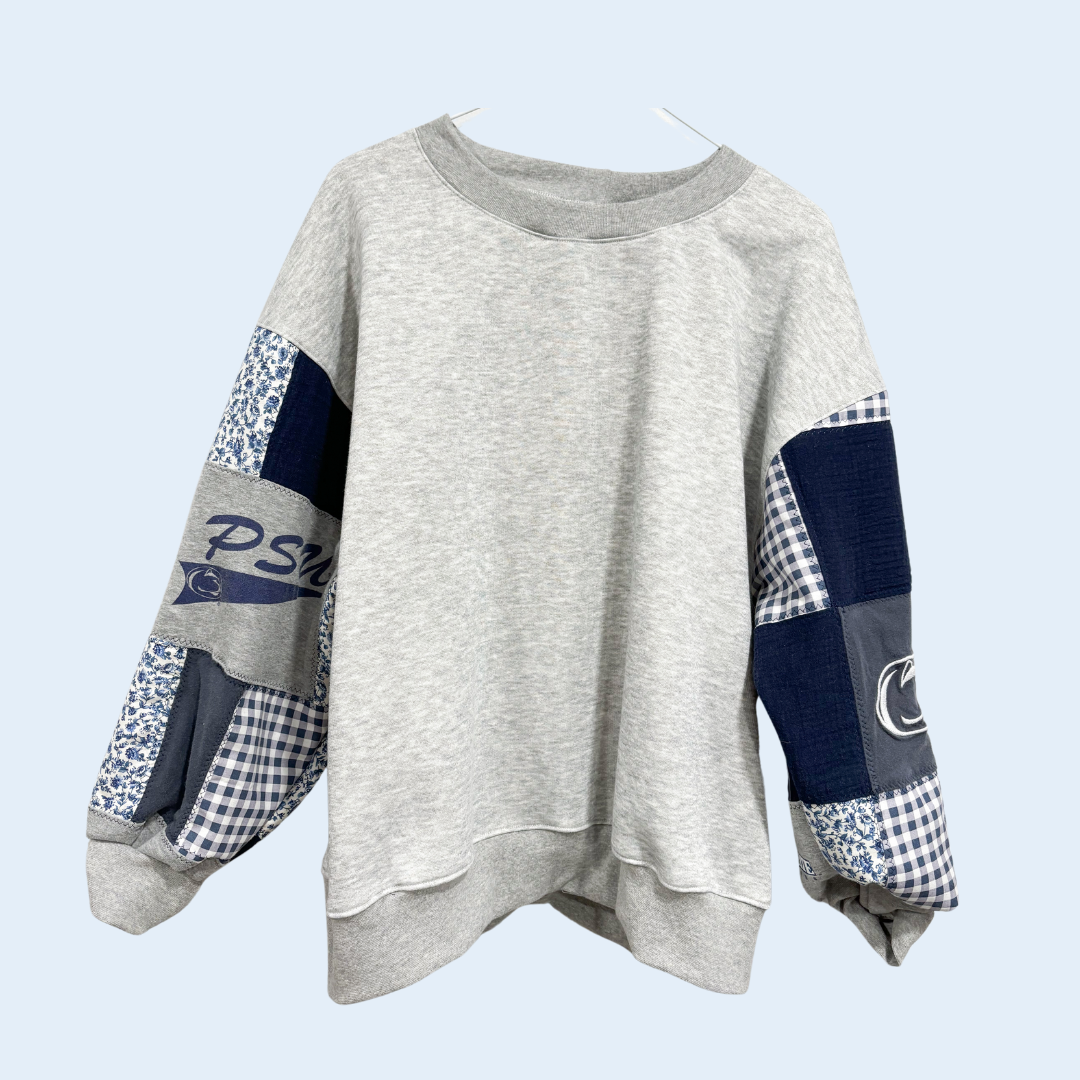 PSU Gingham & Floral Patchwork Crew Neck